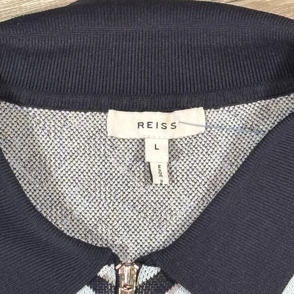 REISS GEOMETRIC PATTERN ZIP UP KNIT POLO SIZE LARGE - Picture 5 of 6